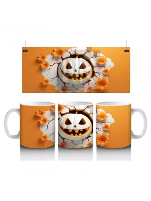 Turuncu Zemin Üzerinde Sırıtkan Balkabağı – Hediyelik Kahve Kupası