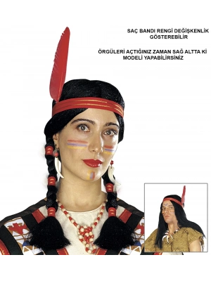 Tüylü Örgülü Hint Peruğu Kızılderili Peruğu