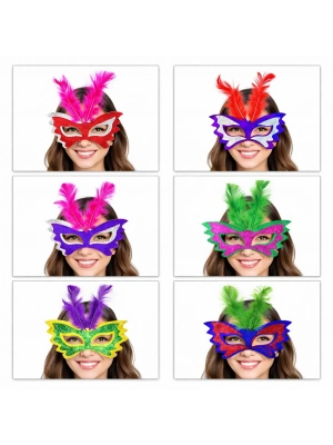 Tüylü Renkli Karton Parti Maskesi – 6 Renk