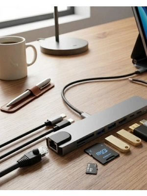 Type C Çoklu Port Hub 8 Port USB HDMI SD Kart Ethernet Adaptör