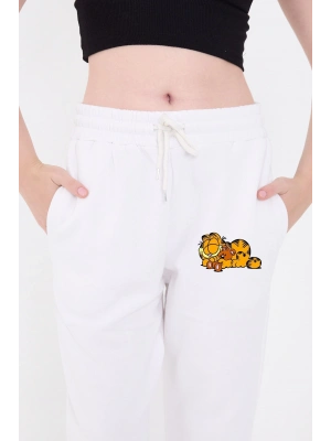 Üç İplik Baskılı Eşofman Pantolon - Beyaz