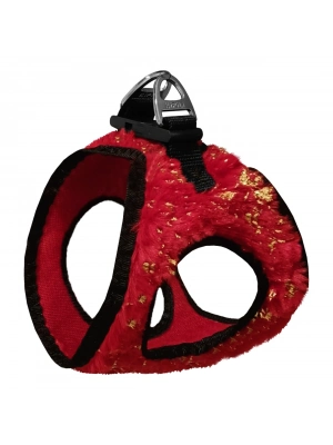 Üç Kilitli Simli Peluş Kedi Köpek Göğüs Tasması 20-24 cm XXX-Small Kırmızı