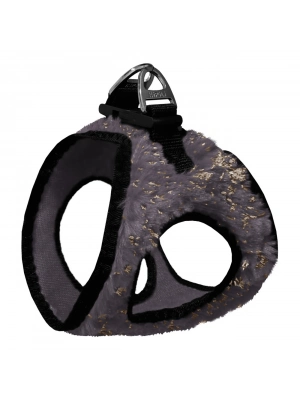 Üç Kilitli Simli Peluş Kedi Köpek Göğüs Tasması 24-28 cm XX-Small Gri