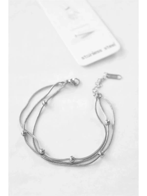 Üç Zincirli Toplu Çelik Bileklik - Gümüş
