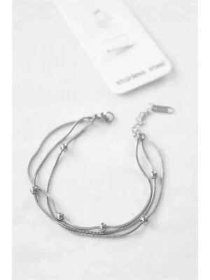 Üç Zincirli Toplu Çelik Bileklik - Gümüş