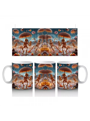 Uçan Balkabakları ve Şekerlerle Renkli Cadılar Bayramı Baskılı Kupa Bardak