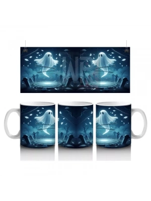 Uçan Hayalet Figürlü Karanlık Gökyüzü Temalı Baskılı Kupa Bardak