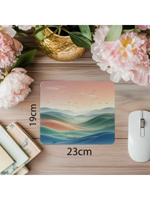 Uçan Kuşlu Pastel Doğa Mousepad - 19x23 cm 2 mm Dikdörtgen İthal Baskılı Mouse Pad