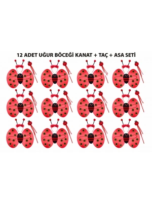 Uğur Böceği Kostüm Seti - Kanat Taç Asa 3 Parça 12 Adet