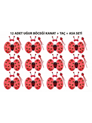 Uğur Böceği Kostüm Seti - Kanat Taç Asa 3 Parça 12 Adet