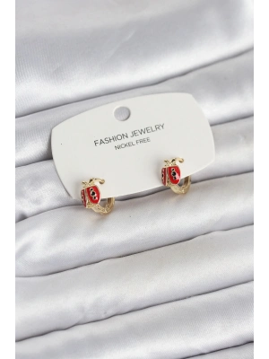 ® Uğur Böceği Model Gold Renk Pirinç Çocuk Küpe