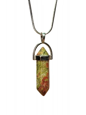 Unakit Doğal Taşı Zincirli El Yapımı Kolye Uç: 3 cm Zincir: 20 cm Kutulu