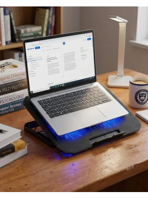USB Girişli Laptop Soğutma Standı Çift Fan Mavi Işıklı Notebook Soğutucu
