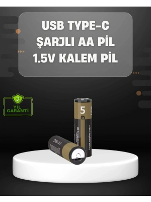 USB Type-C Girişli Şarjlı AA Lityum Pil | 1.5V Sabit Çıkış | 3200mWh (2li Paket)