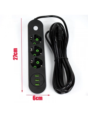 USB Yuvalı Üçlü Priz