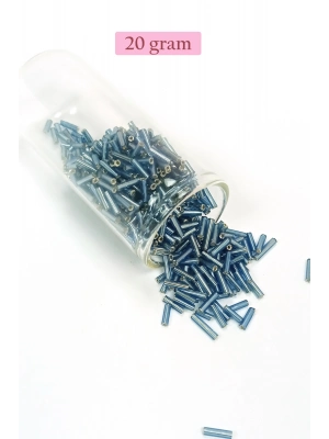 Uzun Boru Kesme Boncuk Çap 2mm Uzunluk 10 mm - 20 Gram - Camgöbeği Mavi - BNC228