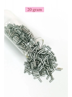 Uzun Boru Kesme Boncuk Çap 2mm Uzunluk 10 mm - 20 Gram - Desenli Gümüş - BNC244