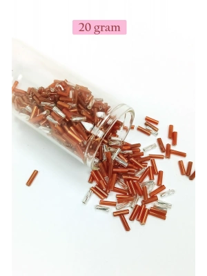 Uzun Boru Kesme Boncuk Çap 2mm Uzunluk 10 mm - 20 Gram - Kahverengi Gümüş - BNC262