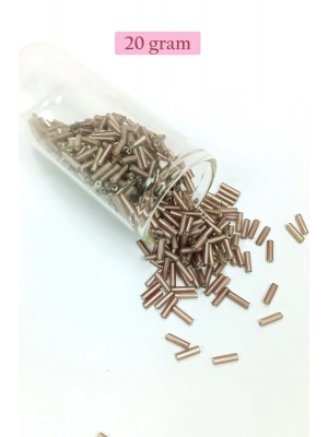 Uzun Boru Kesme Boncuk Çap 2mm Uzunluk 10 mm - 20 Gram - Koyu Bej - BNC225