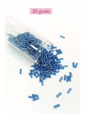 Uzun Boru Kesme Boncuk Çap 2mm Uzunluk 10 mm - 20 Gram - Mavi - BNC242