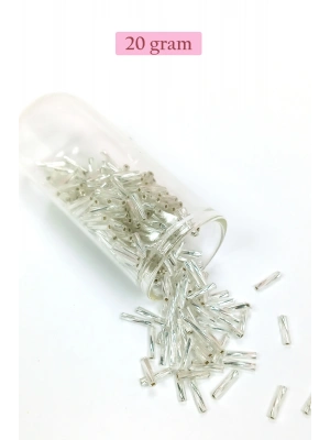Uzun Boru Kesme Boncuk Çap 2mm Uzunluk 10 mm - 20 Gram - Parlak Gümüş - BNC257