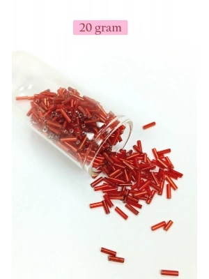 Uzun Boru Kesme Boncuk Çap 2mm Uzunluk 10 mm - 20 Gram - Şeffaf Kırmızı - BNC260