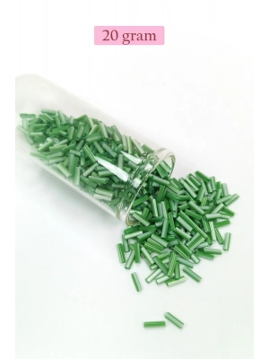 Uzun Boru Kesme Boncuk Çap 2mm Uzunluk 10 mm - 20 Gram - Yeşil Beyaz - BNC247