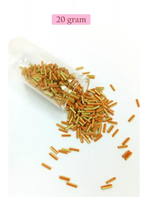 Uzun Boru Kesme Boncuk Çap 2mm Uzunluk 10 mm - 20 Gram - Yeşil Turuncu - BNC261