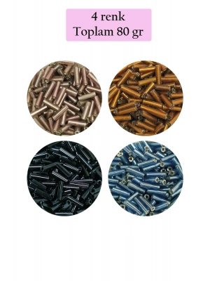 Uzun Boru Kesme Boncuk Çap 2mm Uzunluk 10 mm - 4 Renk - Toplam 80 Gram - BNC426