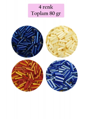 Uzun Boru Kesme Boncuk Çap 2mm Uzunluk 10 mm - 4 Renk - Toplam 80 Gram - BNC428