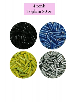 Uzun Boru Kesme Boncuk Çap 2mm Uzunluk 10 mm - 4 Renk - Toplam 80 Gram - BNC430