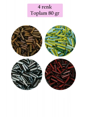 Uzun Boru Kesme Boncuk Çap 2mm Uzunluk 10 mm - 4 Renk - Toplam 80 Gram - BNC432