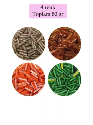 Uzun Boru Kesme Boncuk Çap 2mm Uzunluk 10 mm - 4 Renk - Toplam 80 Gram - BNC433