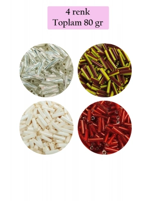 Uzun Boru Kesme Boncuk Çap 2mm Uzunluk 10 mm - 4 Renk - Toplam 80 Gram - BNC434
