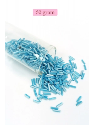 Uzun Boru Kesme Boncuk Çap 2mm Uzunluk 10 mm - 60 Gram - Açık Mavi Beyaz - BNC279