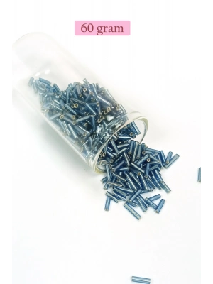 Uzun Boru Kesme Boncuk Çap 2mm Uzunluk 10 mm - 60 Gram - Camgöbeği Mavi - BNC267