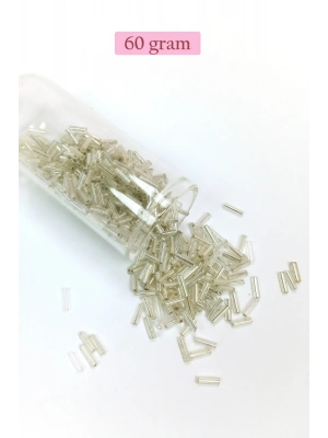 Uzun Boru Kesme Boncuk Çap 2mm Uzunluk 10 mm - 60 Gram - Gümüş - BNC271
