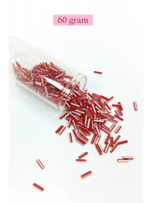 Uzun Boru Kesme Boncuk Çap 2mm Uzunluk 10 mm - 60 Gram - Kırmızı Beyaz - BNC278