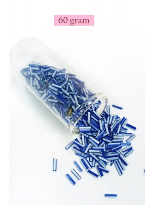 Uzun Boru Kesme Boncuk Çap 2mm Uzunluk 10 mm - 60 Gram - Mavi Beyaz - BNC275