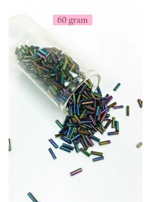 Uzun Boru Kesme Boncuk Çap 2mm Uzunluk 10 mm - 60 Gram - Mavi Yeşil - BNC269