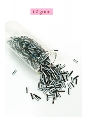 Uzun Boru Kesme Boncuk Çap 2mm Uzunluk 10 mm - 60 Gram - Siyah Beyaz - BNC290