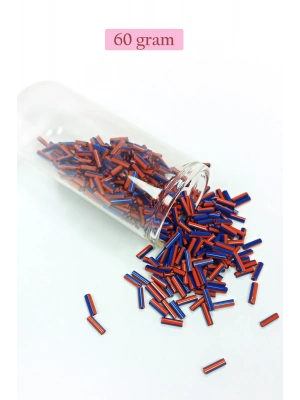 Uzun Boru Kesme Boncuk Çap 2mm Uzunluk 10 mm - 60 Gram - Turuncu Mavi - BNC277