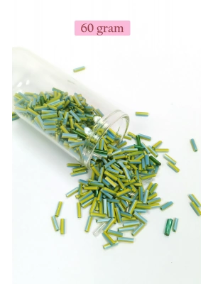 Uzun Boru Kesme Boncuk Çap 2mm Uzunluk 10 mm - 60 Gram - Yeşil Mavi - BNC289