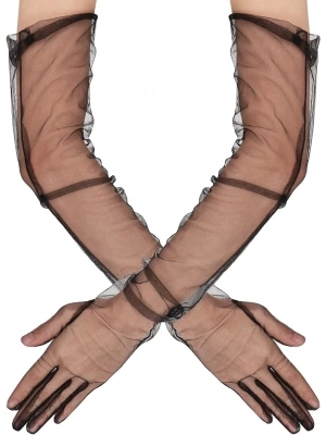 Uzun Boy Likralı Siyah Renk Yetişkin Mega Tül Eldiven 53 Cm