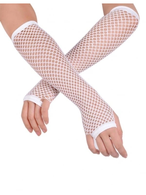 Uzun File Örgü Eldiven Beyaz Renk