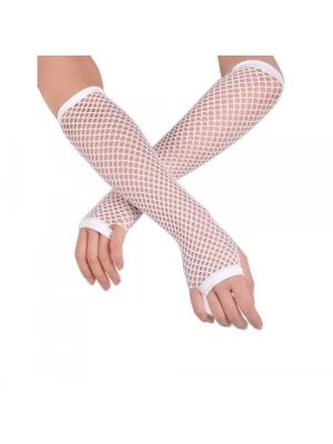 Uzun File Örgü Eldiven Beyaz Renk