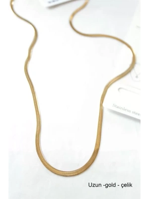 Uzun  İtalyan Çelik  Kolye-60cm - Altın