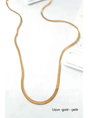 Uzun  İtalyan Çelik  Kolye-60cm - Altın