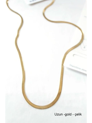 Uzun  İtalyan Çelik  Kolye-60cm - Altın