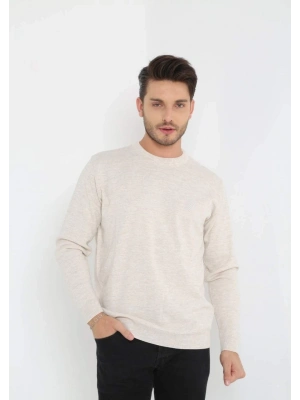 Uzun Kol Biskilet Yaka Dokuma Triko - Bej -